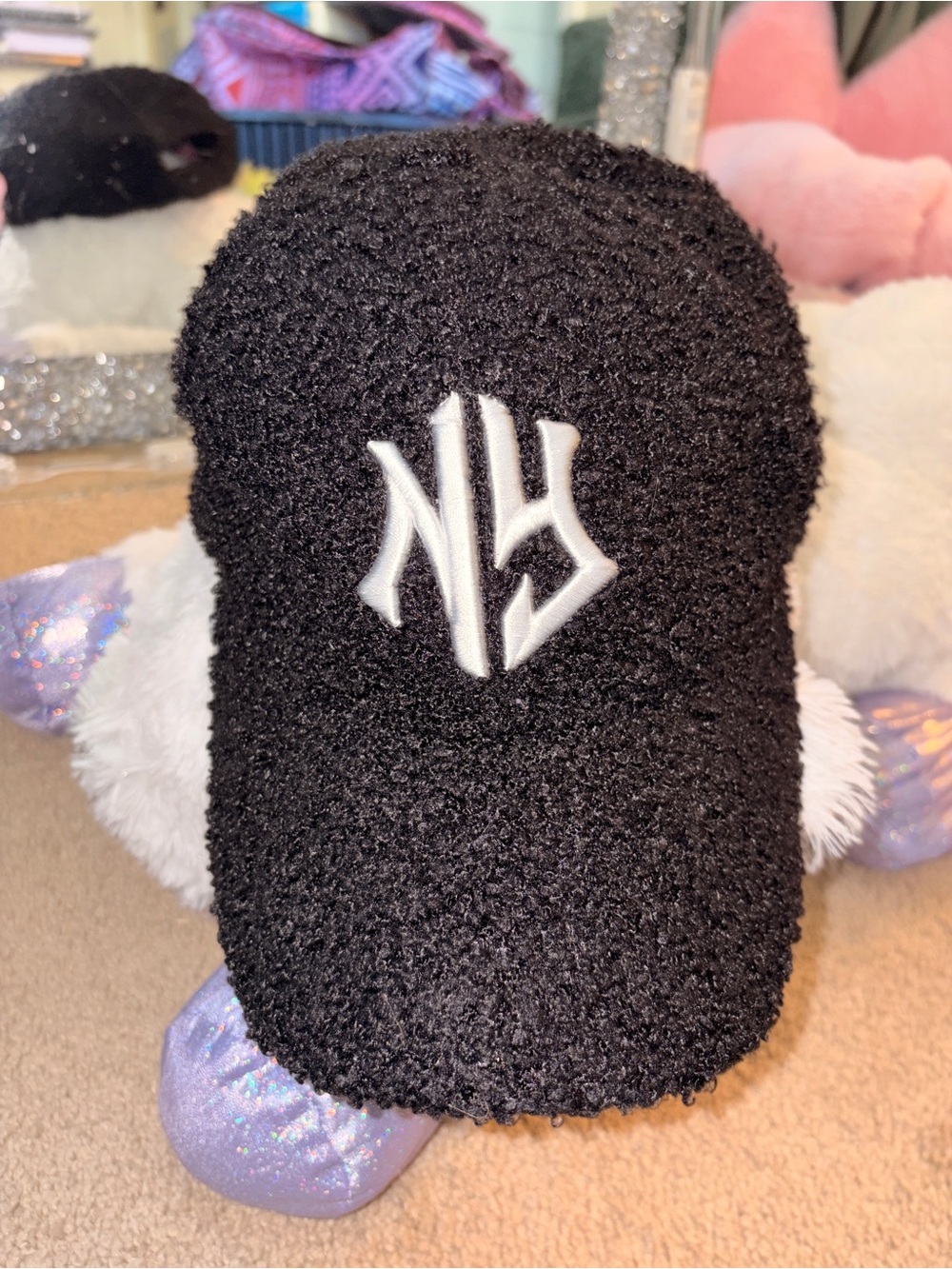 Black Fuzzy Baseball Cap